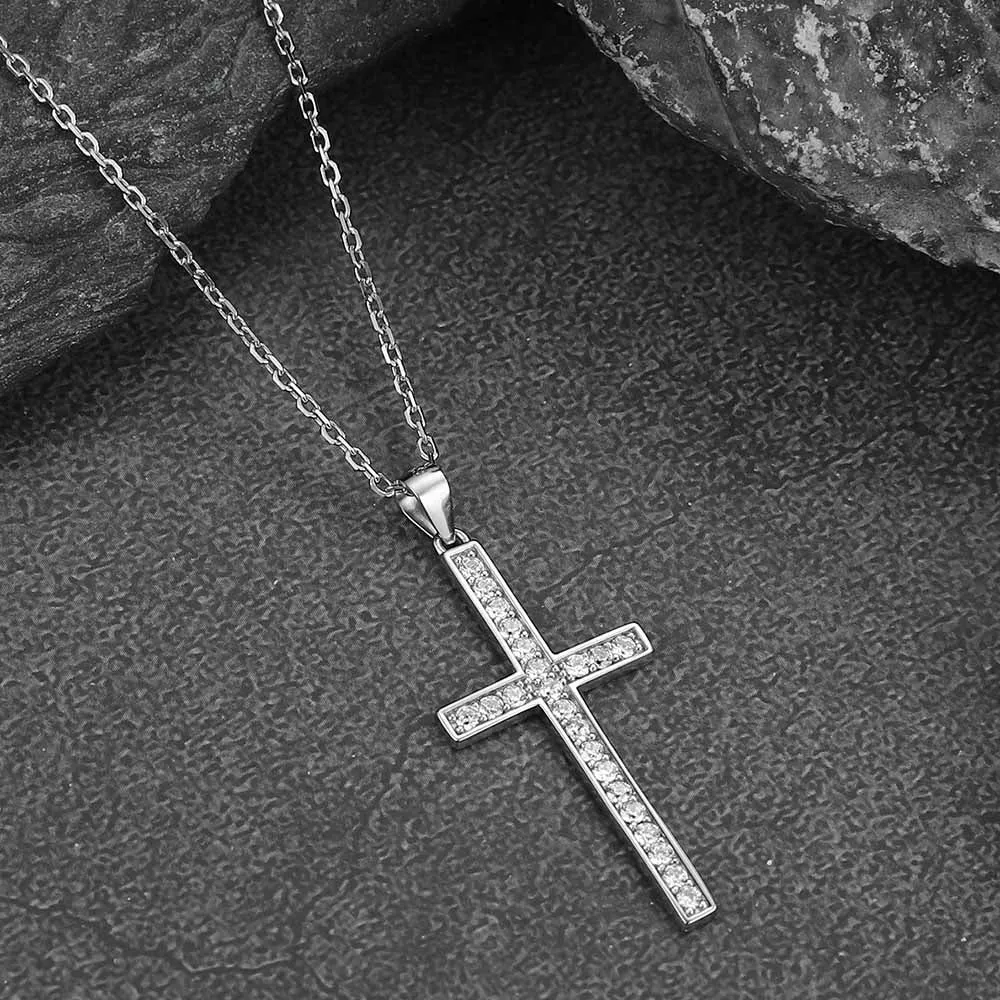 Sterling Silver Zirconia Cross Necklace for Men