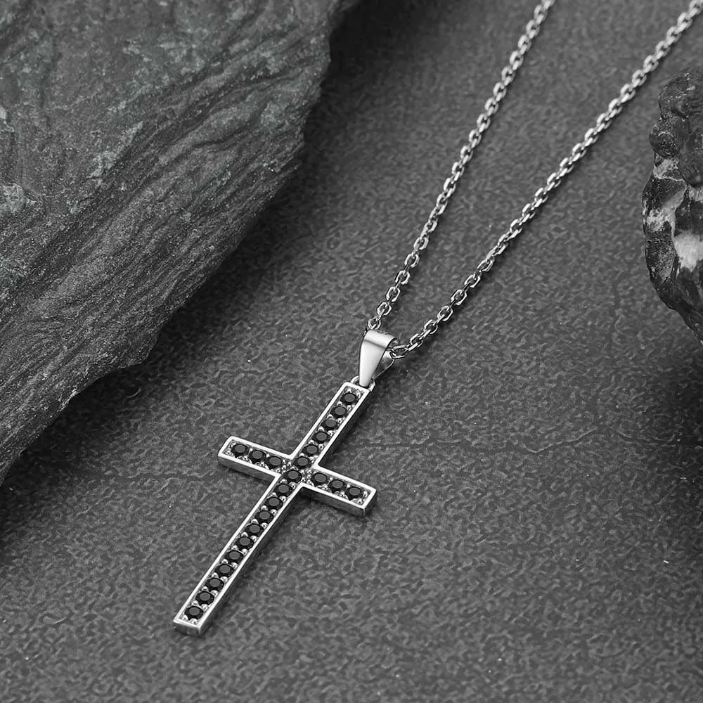 Sterling Silver Zirconia Cross Necklace for Men