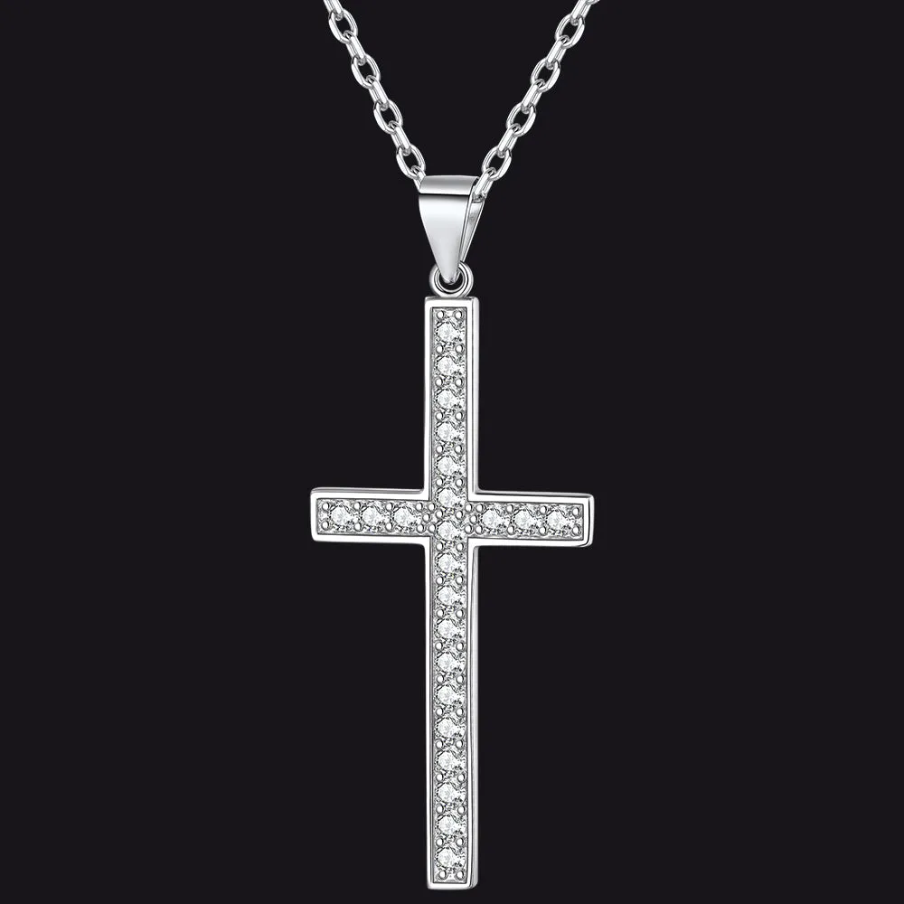 Sterling Silver Zirconia Cross Necklace for Men