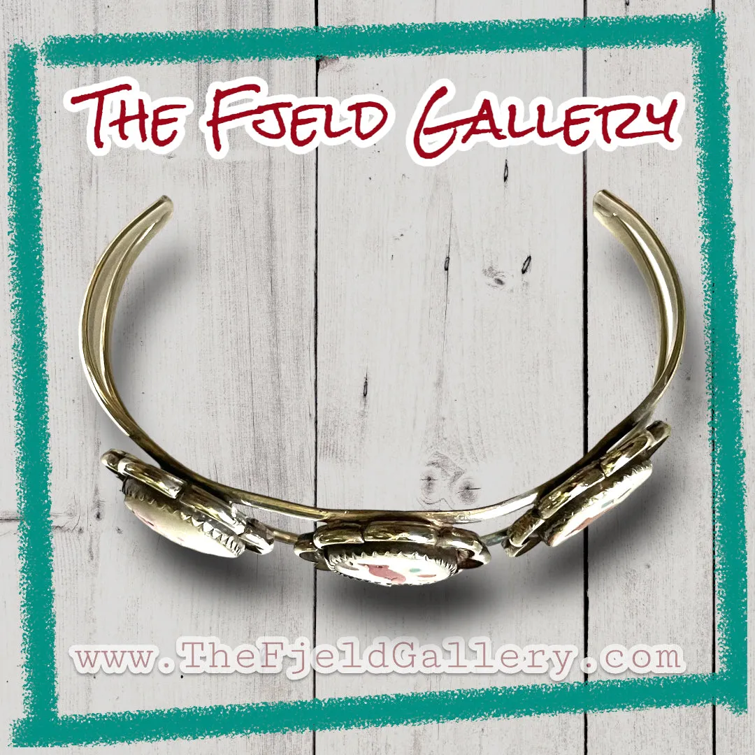 Sterling Silver Zuni 3 Cardinal Bird Inlay Cuff Bracelet