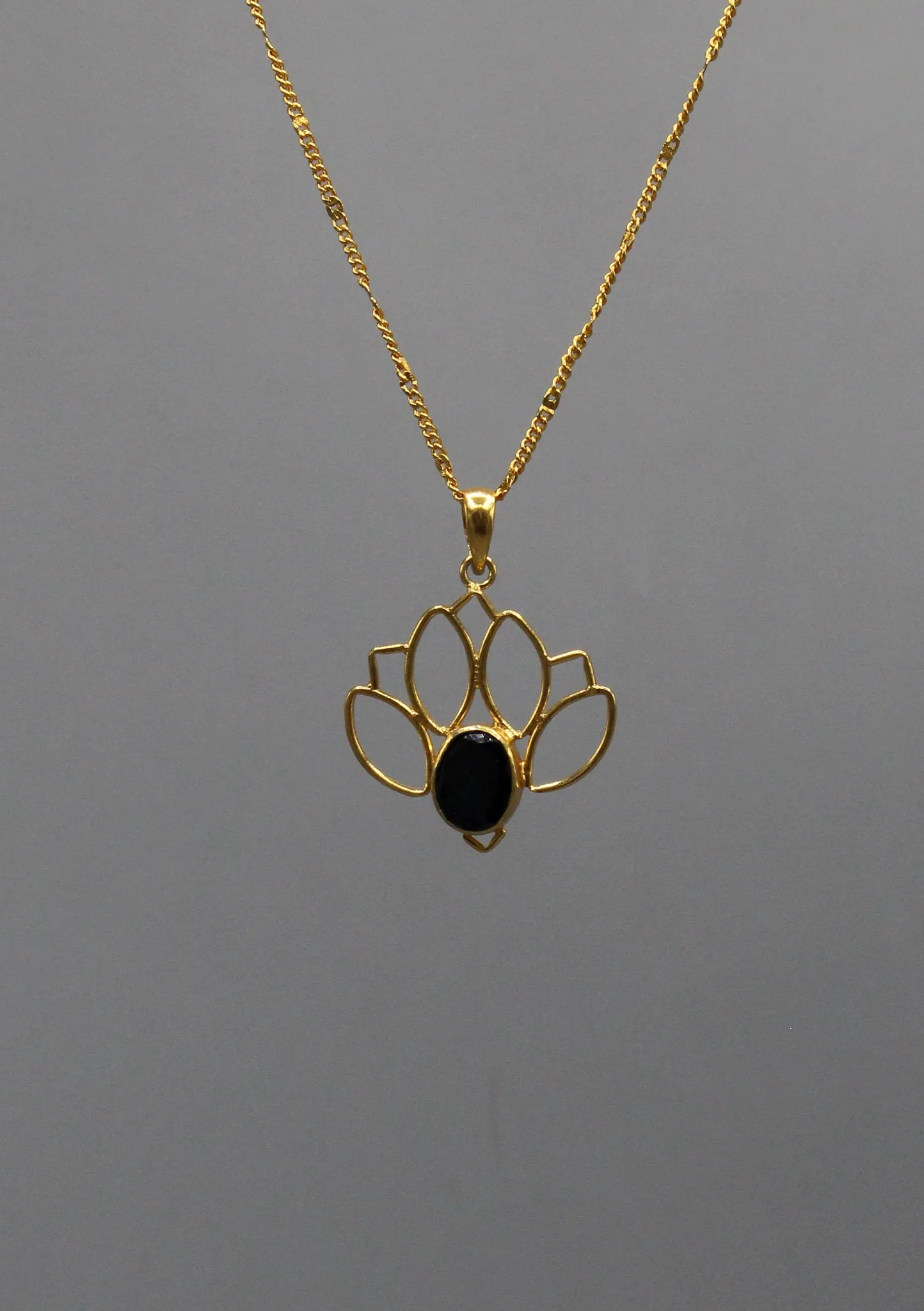 Stunning Onyx inlaid Gold Plated Lotus Pendant