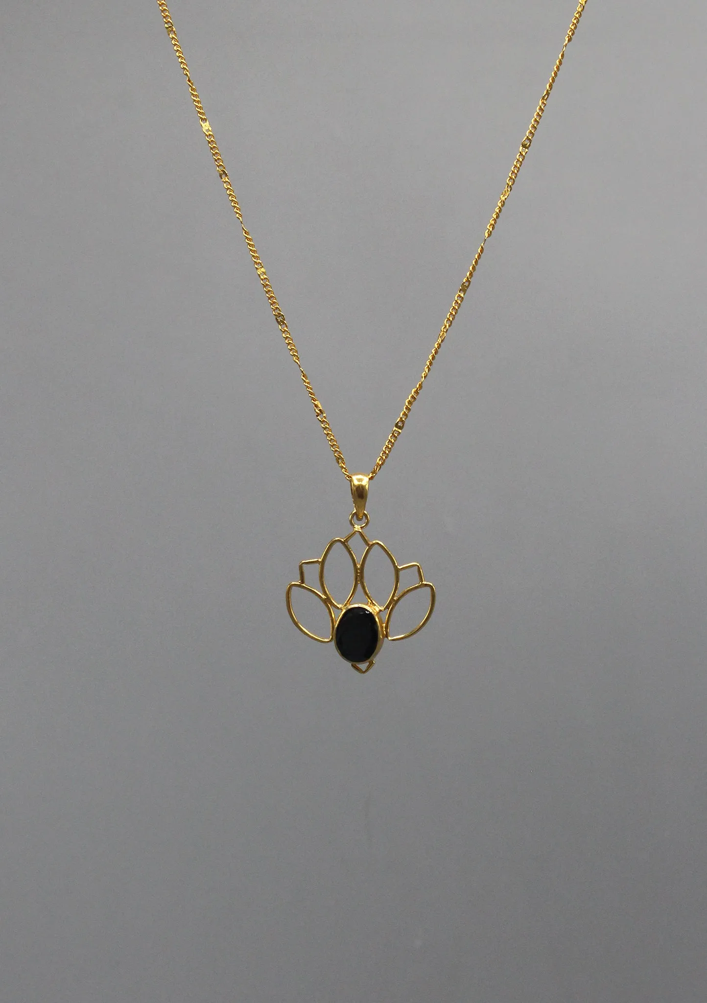 Stunning Onyx inlaid Gold Plated Lotus Pendant