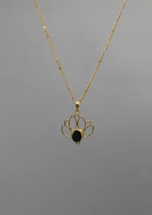 Stunning Onyx inlaid Gold Plated Lotus Pendant