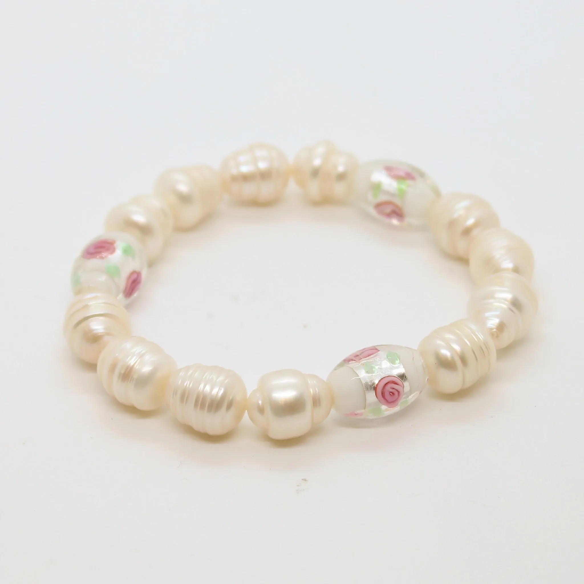 Sunshine Collection, Bracelet, 14mm Pearls with Glass Rose Beads