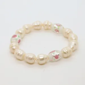Sunshine Collection, Bracelet, 14mm Pearls with Glass Rose Beads