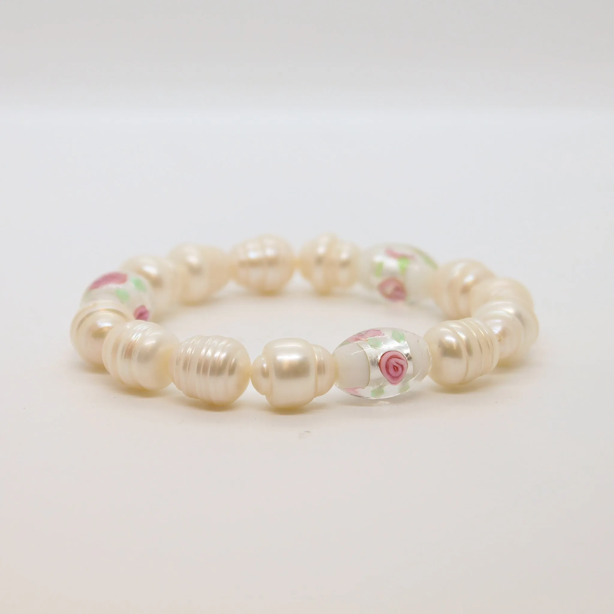 Sunshine Collection, Bracelet, 14mm Pearls with Glass Rose Beads