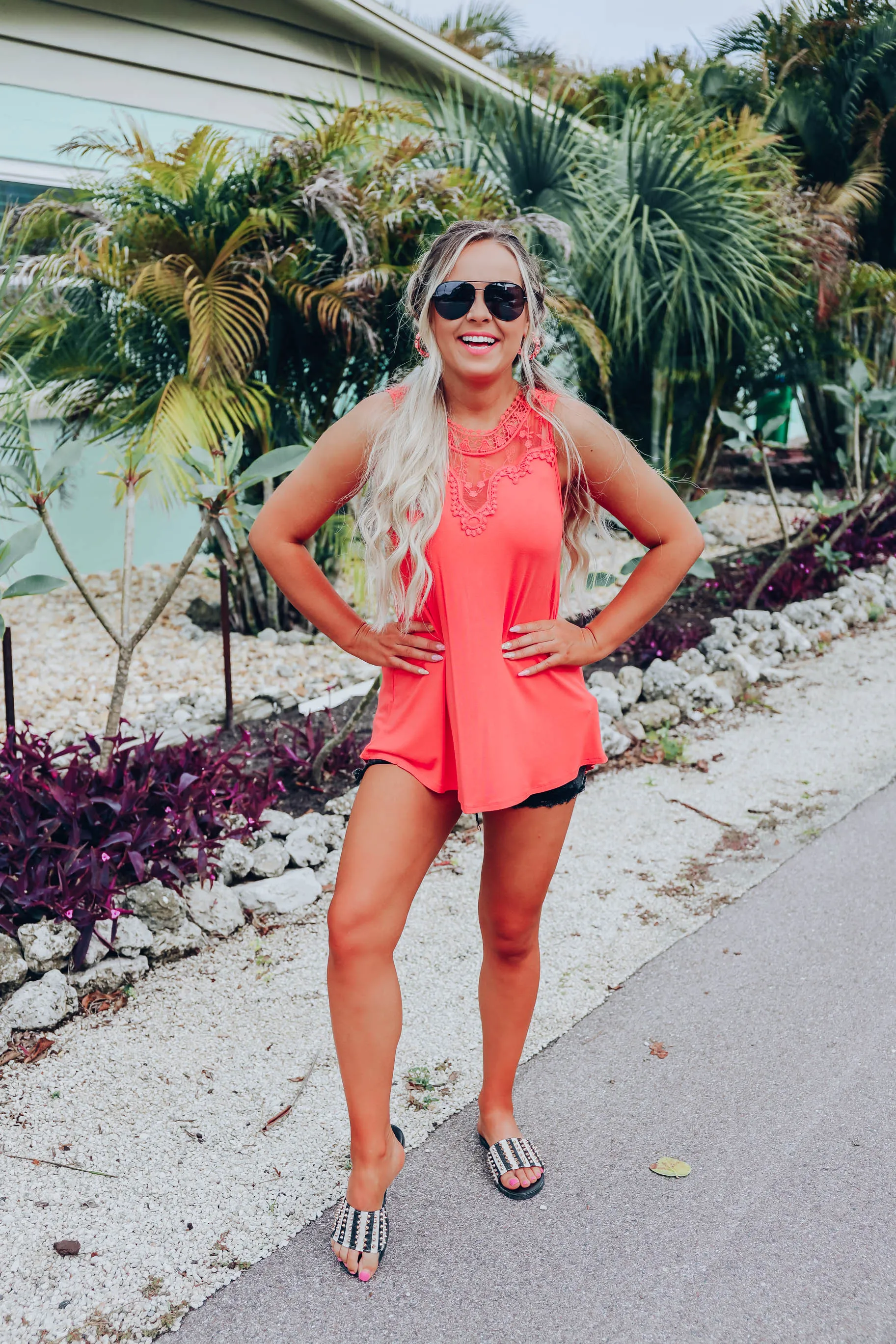 Tallulah Crochet Tank - Coral