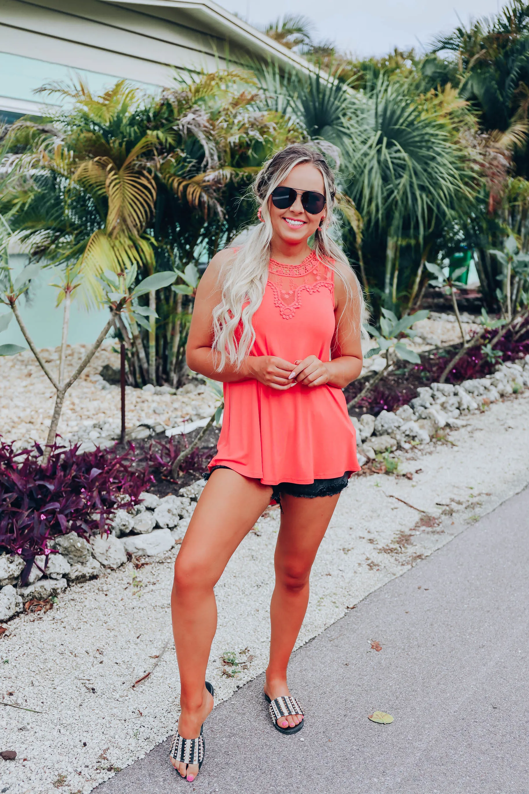 Tallulah Crochet Tank - Coral