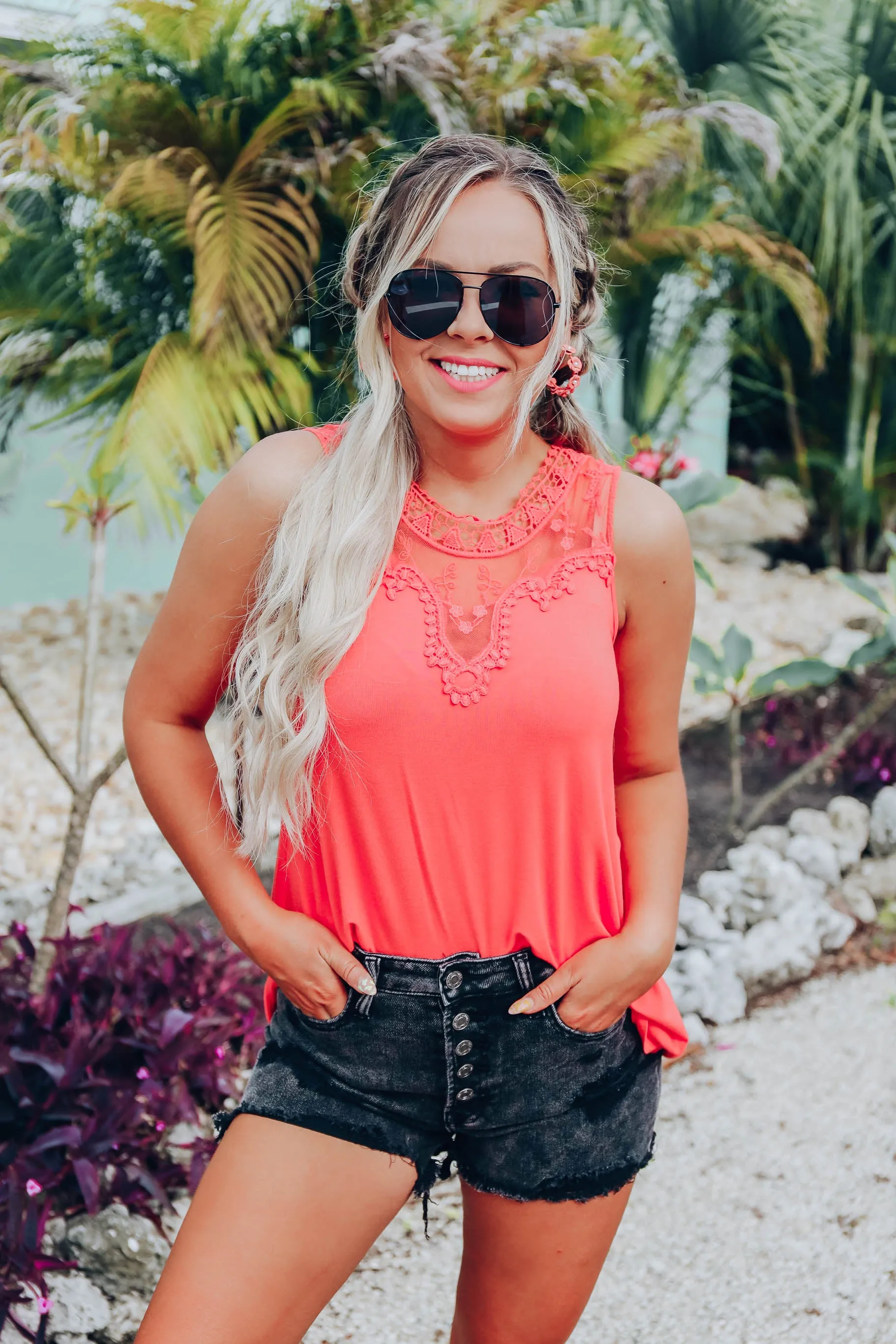 Tallulah Crochet Tank - Coral