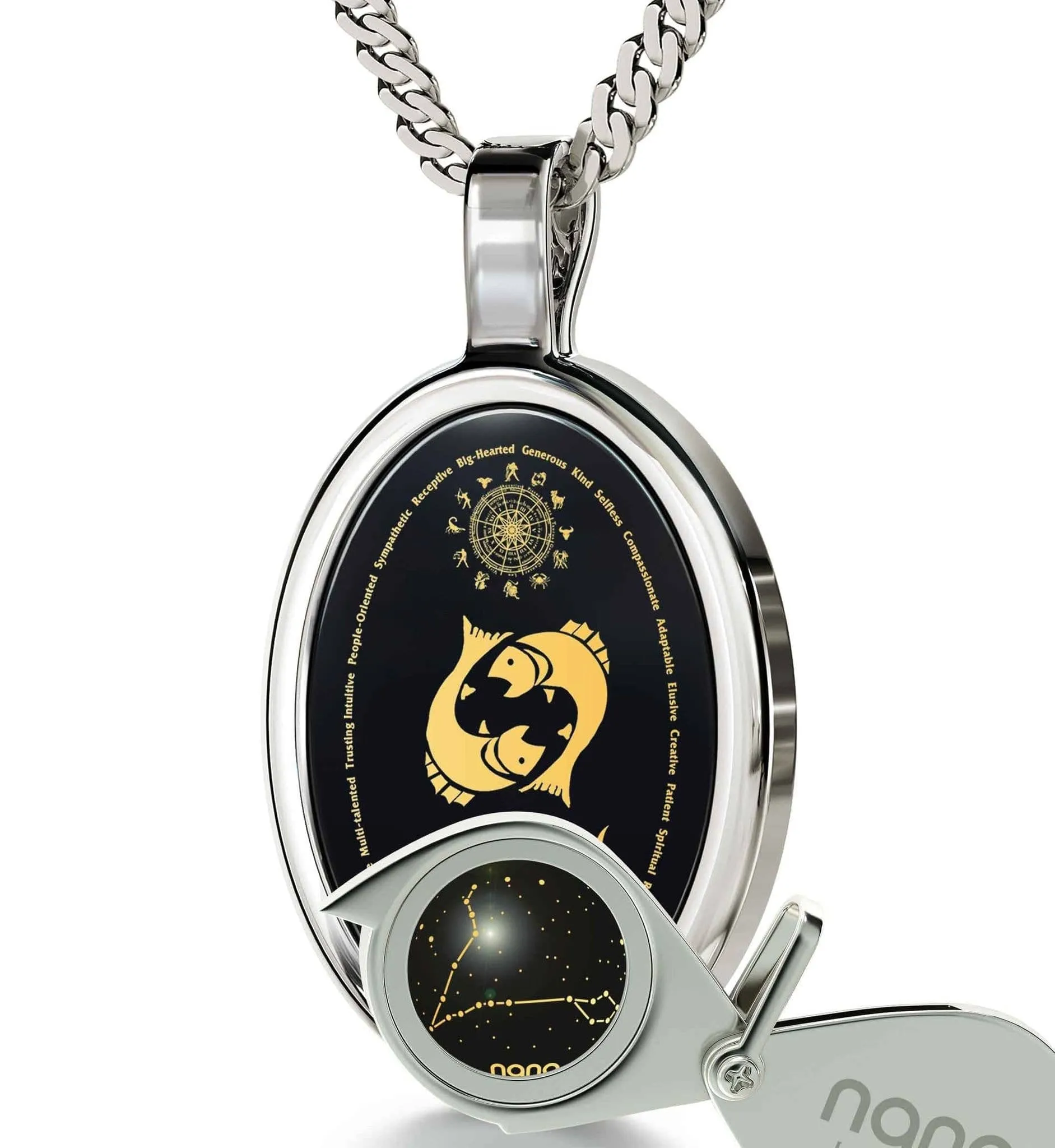 The World of Pisces, 925 Sterling Silver Necklace, Onyx