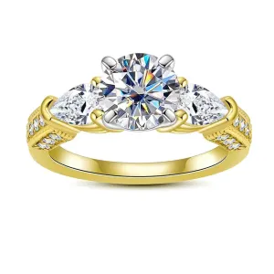 Three Stones 3 Ct All Moissanite Engagement Rings 925 Sterling Silver Plated Lab Created Diamond Wedding Band