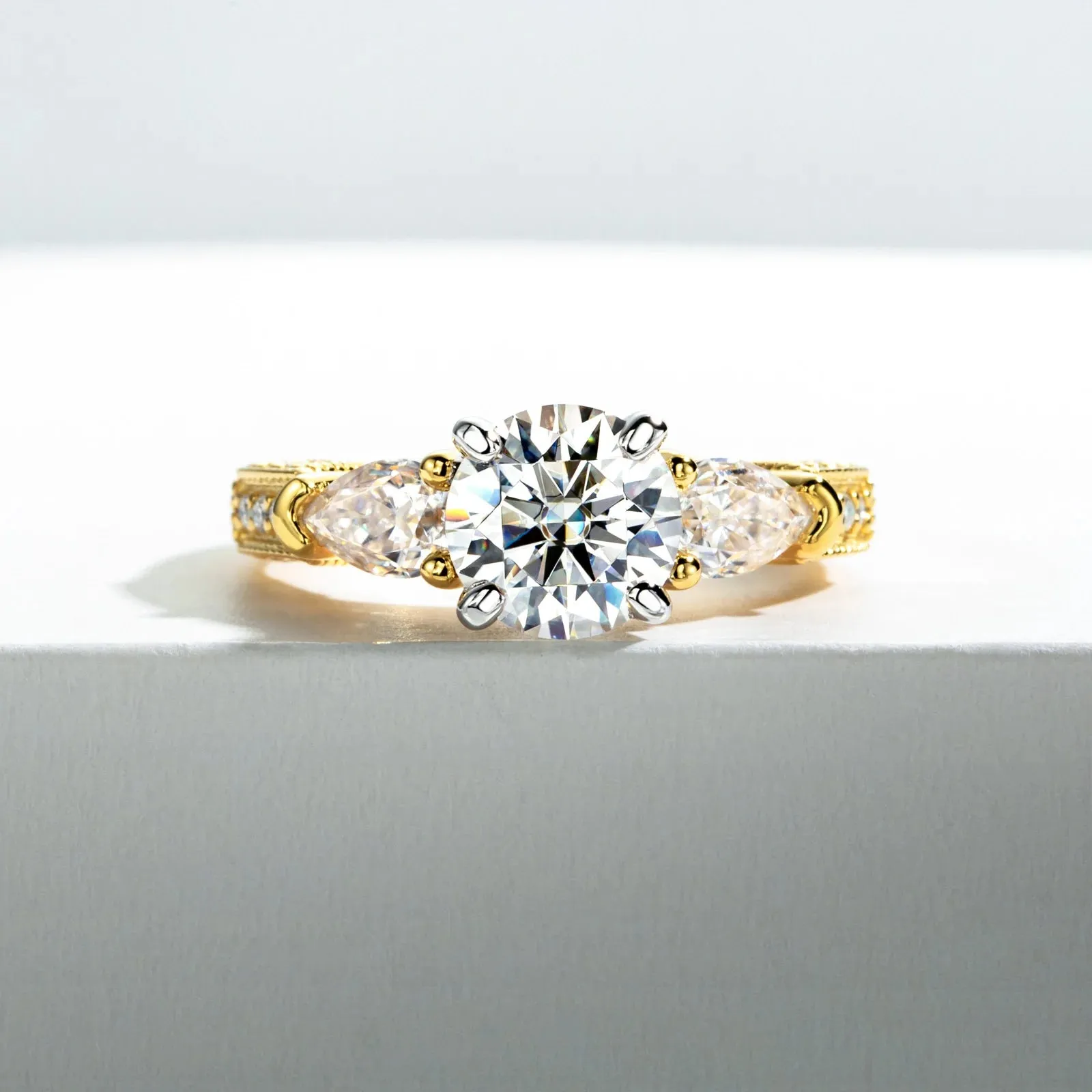 Three Stones 3 Ct All Moissanite Engagement Rings 925 Sterling Silver Plated Lab Created Diamond Wedding Band