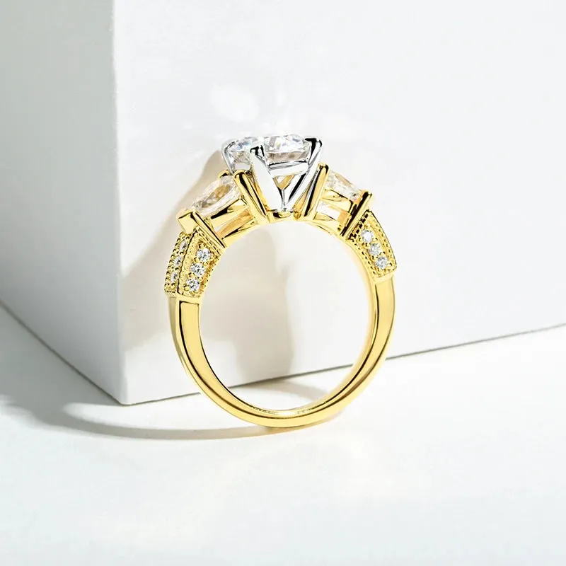 Three Stones 3 Ct All Moissanite Engagement Rings 925 Sterling Silver Plated Lab Created Diamond Wedding Band