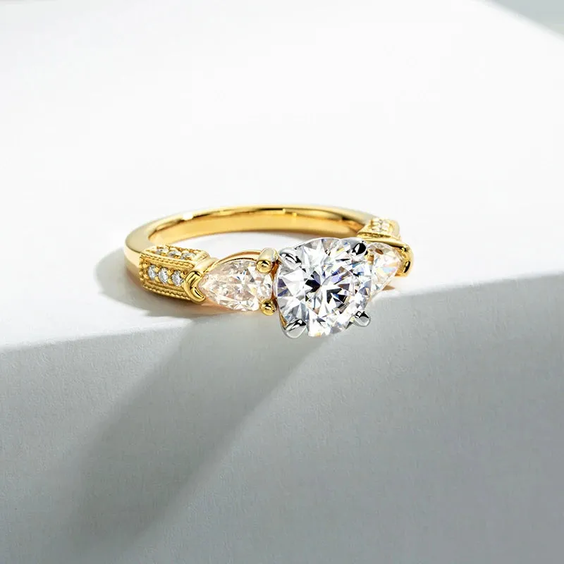Three Stones 3 Ct All Moissanite Engagement Rings 925 Sterling Silver Plated Lab Created Diamond Wedding Band
