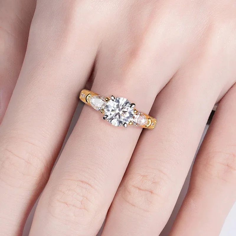 Three Stones 3 Ct All Moissanite Engagement Rings 925 Sterling Silver Plated Lab Created Diamond Wedding Band
