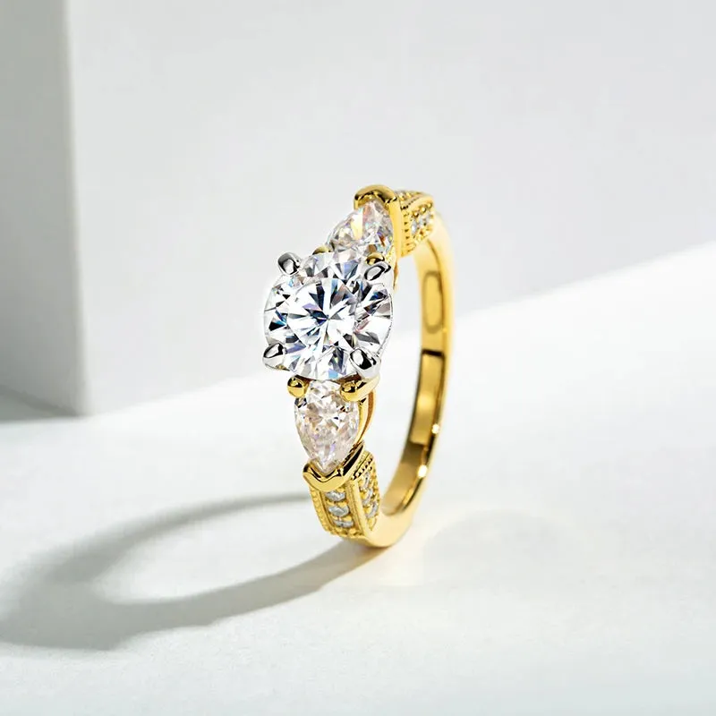 Three Stones 3 Ct All Moissanite Engagement Rings 925 Sterling Silver Plated Lab Created Diamond Wedding Band