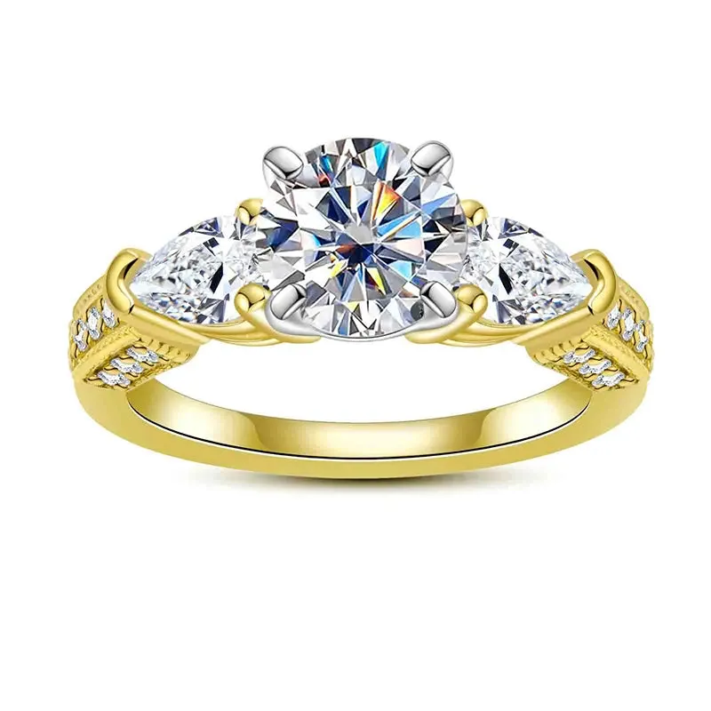 Three Stones 3 Ct All Moissanite Engagement Rings 925 Sterling Silver Plated Lab Created Diamond Wedding Band
