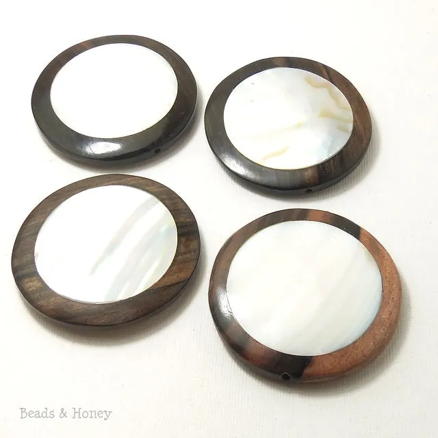 Tiger Ebony Wood Focal Bead with Makabibi Shell Coin 50mm (1pc)