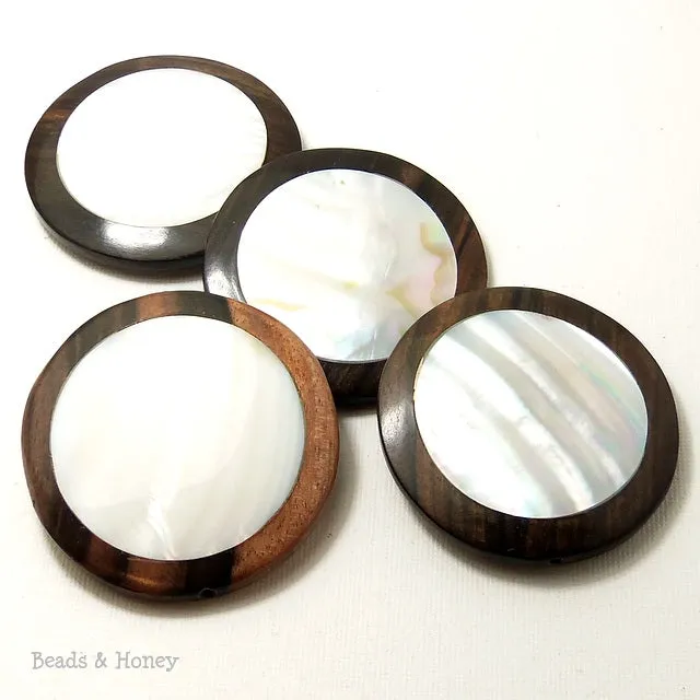 Tiger Ebony Wood Focal Bead with Makabibi Shell Coin 50mm (1pc)