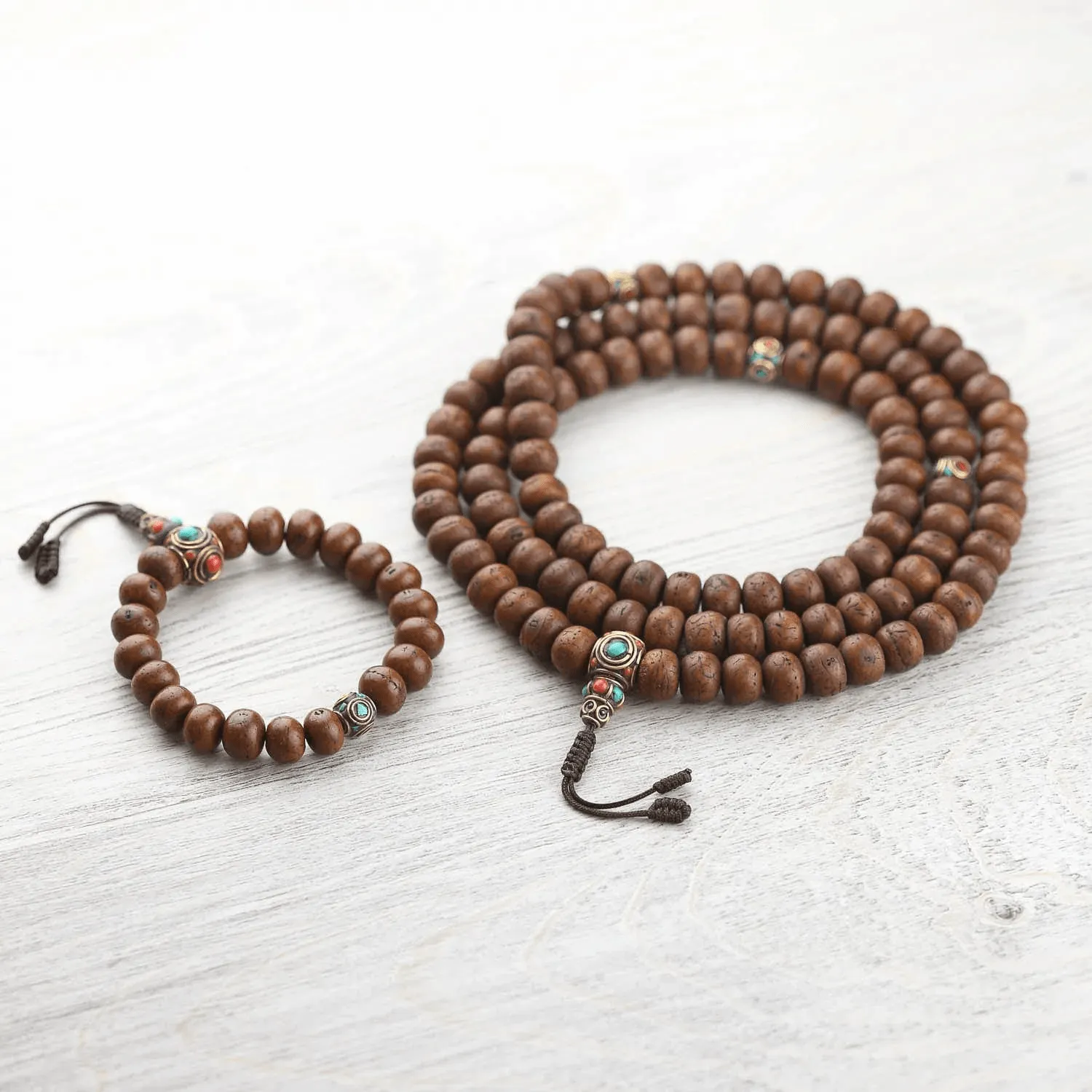 Traditional Tibetan Bodhi Vintage Bead Mala & Bracelet Set