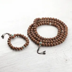 Traditional Tibetan Bodhi Vintage Bead Mala & Bracelet Set