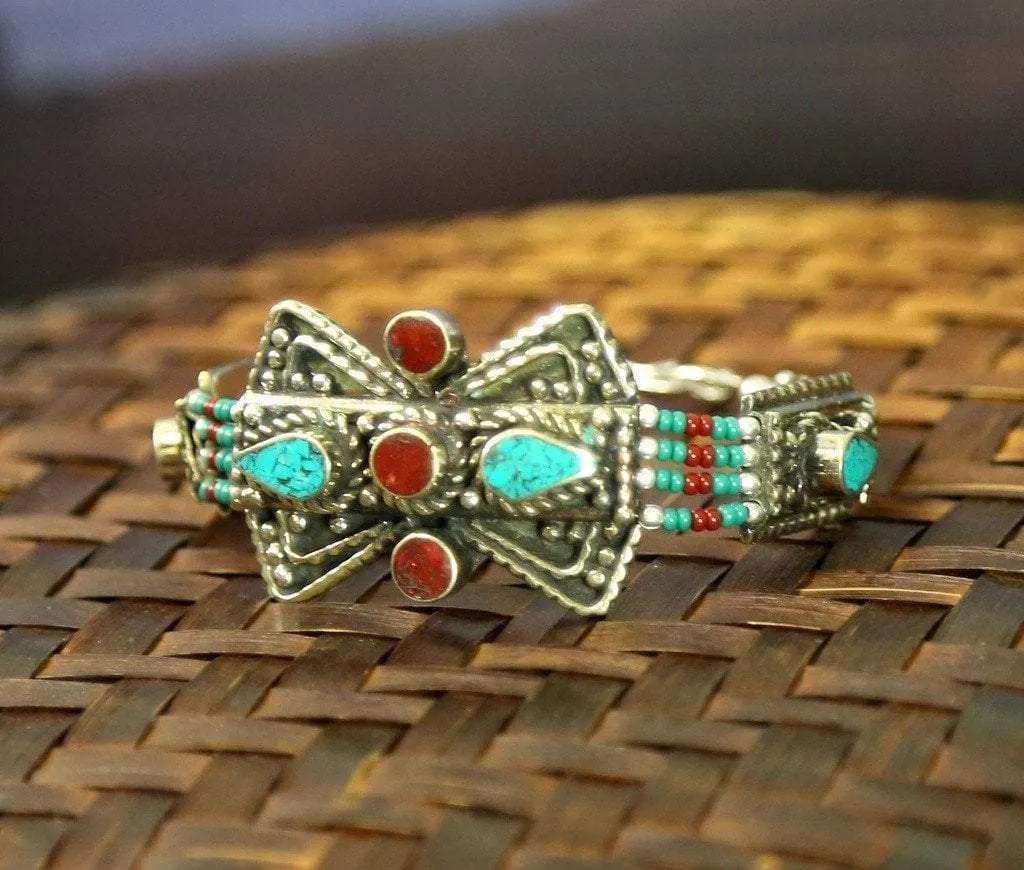Traditional Tibetan Inlaid Beaded Bracelet