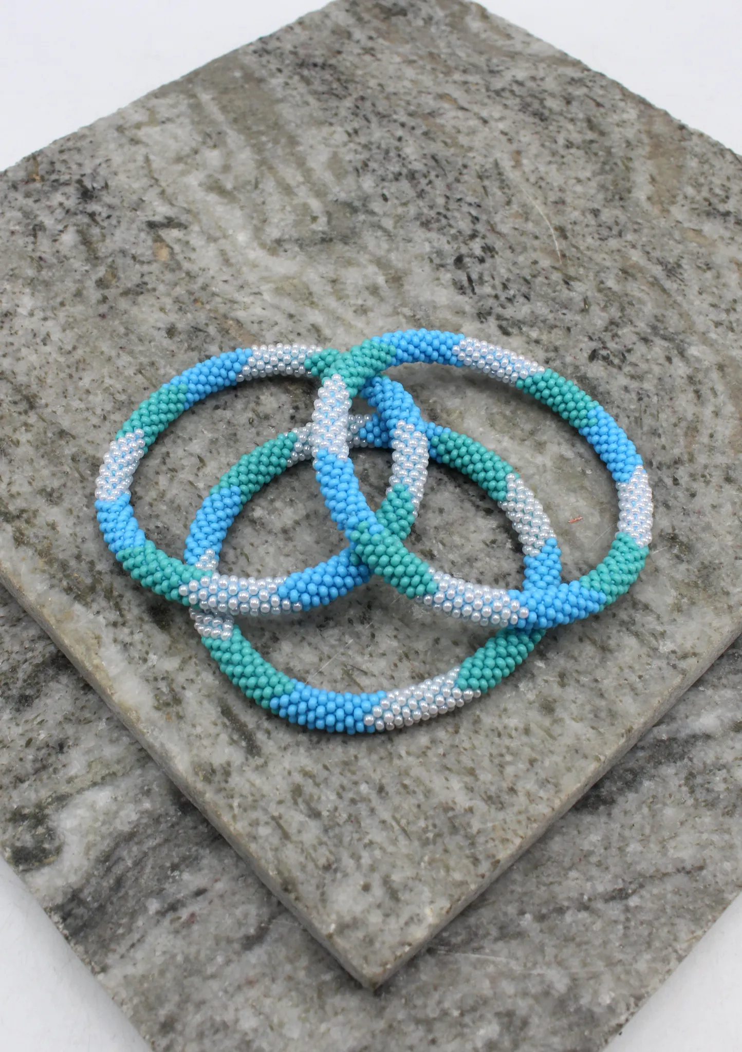 Turquoise, Blue & Pink Mixed Beads Nepalese Roll on Bracelet