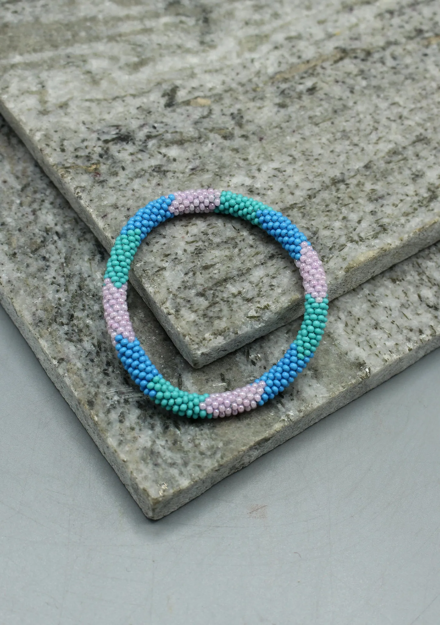 Turquoise, Blue & Pink Mixed Beads Nepalese Roll on Bracelet