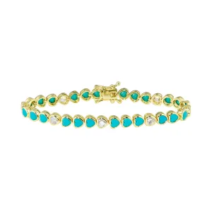 Turquoise CZ Bezel Heart Tennis Bracelet