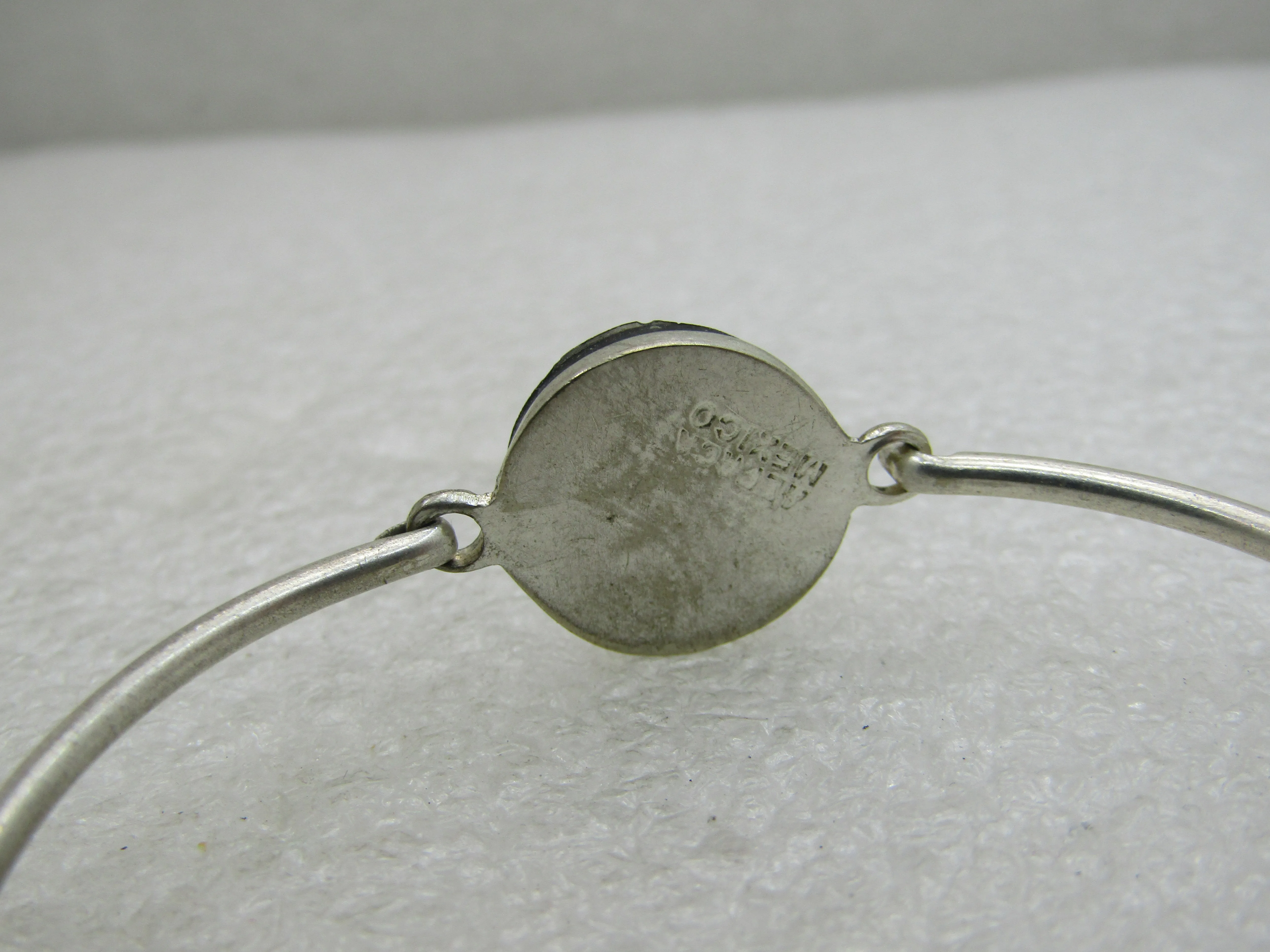 Vintage Alpaca Mexico Yin/Yang Bracelet, Locking Bangle, 6.5"