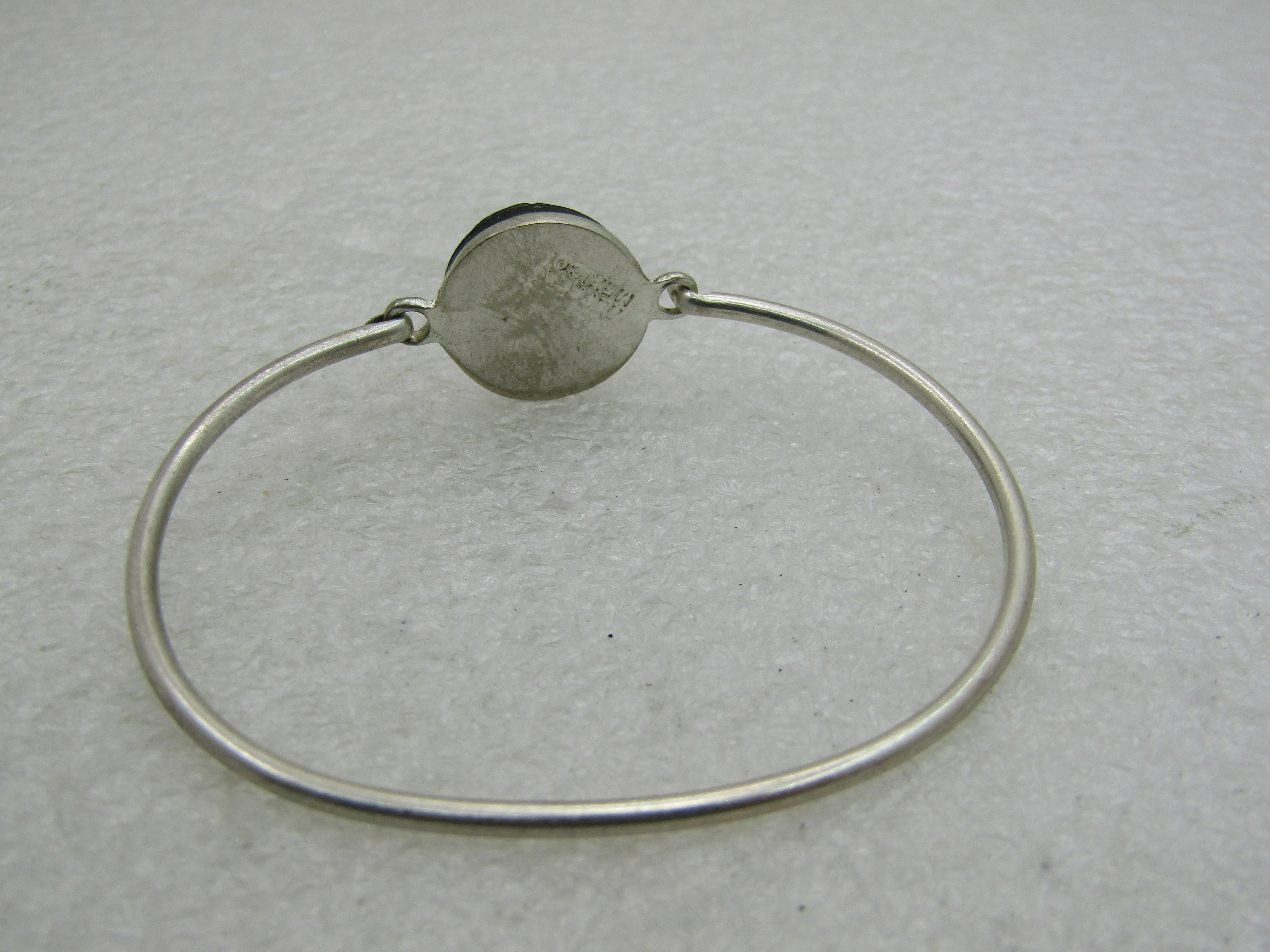 Vintage Alpaca Mexico Yin/Yang Bracelet, Locking Bangle, 6.5"