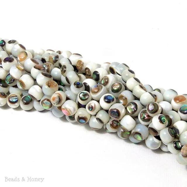 White Troca Shell with Abalone Shell Inlay Round 6mm (8-Inch Strand)