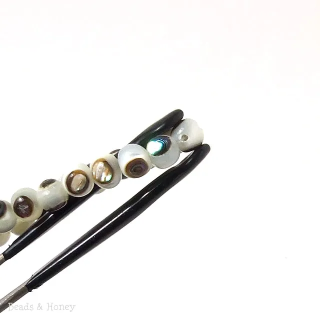White Troca Shell with Abalone Shell Inlay Round 6mm (8-Inch Strand)