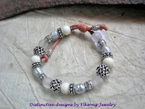 Winter White Adjustable Slide Bracelet, Pearl, Quartz & Silver