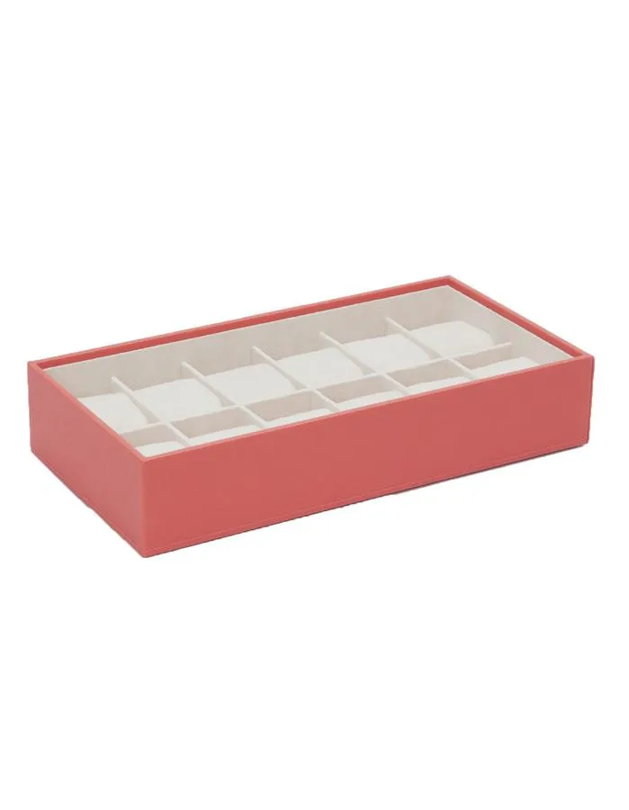 Wolf Stackable 12 Piece Watch Tray - Coral Saffiano Case - Suede Inner Lining