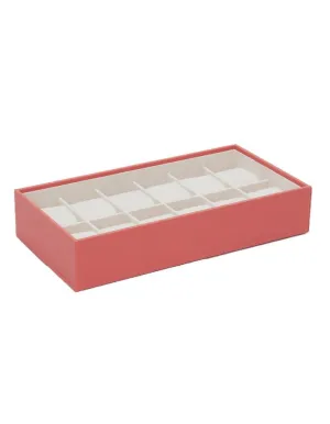 Wolf Stackable 12 Piece Watch Tray - Coral Saffiano Case - Suede Inner Lining