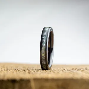 Womens black wedding band with Mother of Pearl
